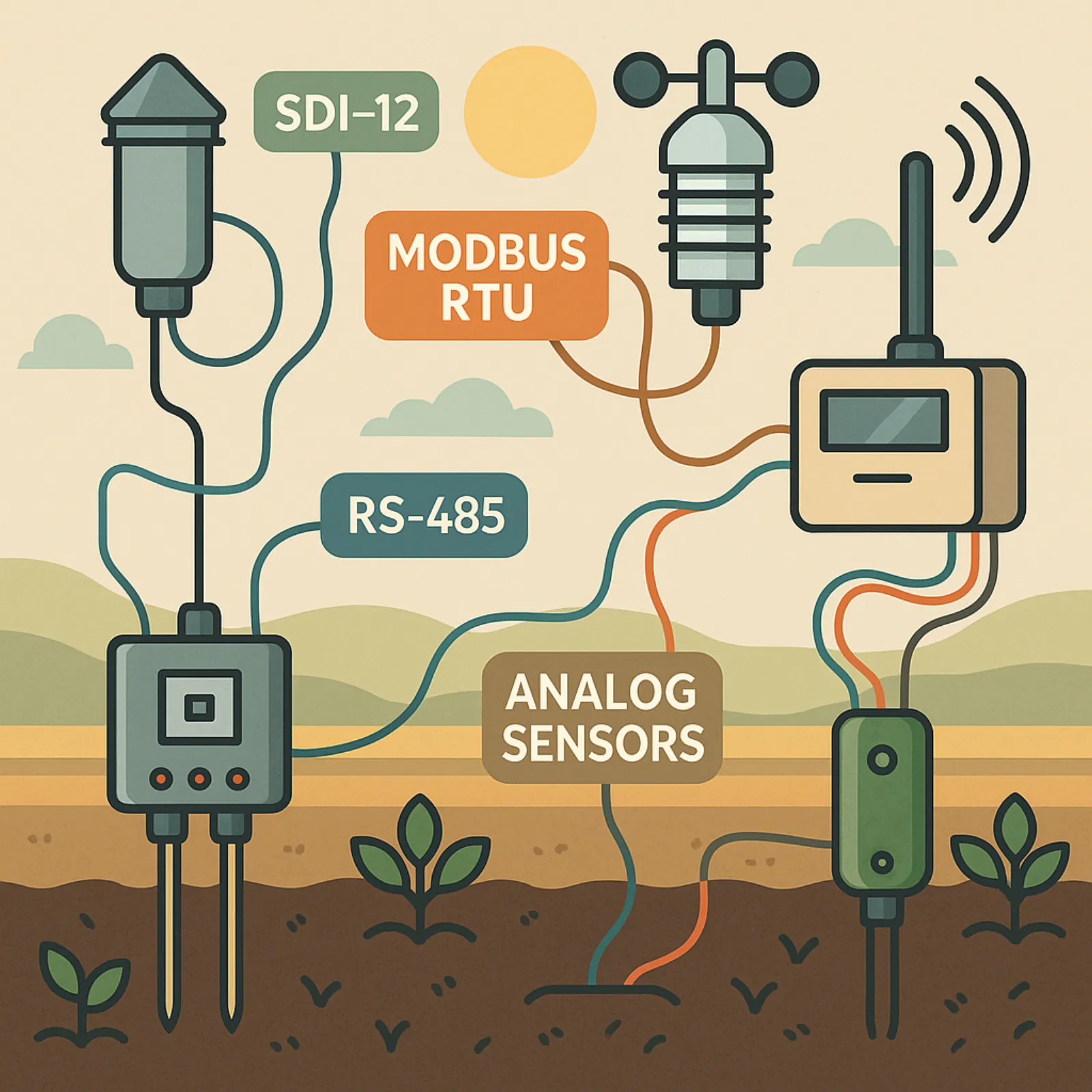 SDI-12 vs Modbus vs RS-485 vs Analog: Sensor Protocol Comparison